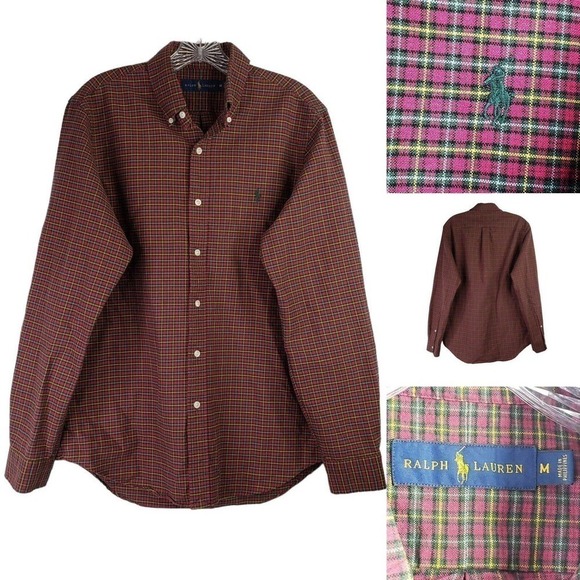 Polo Ralph Lauren Oxford Shirt Men's M Plaid Red LS Button Down Vintage - Picture 1 of 9
